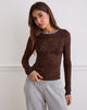Image of Abon Langarm-Top aus Spitze Braun mit blauem Einband