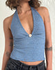 Image of Aksa Neckholder-Top aus mondscheinblauer Spitze mit Rose