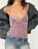 Image of Alcesta Top aus braunem Flock-Mesh mit rosa Herz-Print