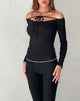 Image of Alondra Langärmeliges Krawatten-Top in strukturiertem Schwarz