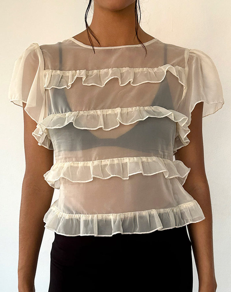 Amarissa Rüschentop aus elfenbeinfarbenem Chiffon