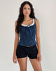 Image of Arhan Ärmelloses Top aus marineblauer Popeline mit weißem Saum