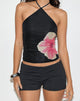 Image of Arira Neckholder-Top in Schwarz mit rosa Aquarellblume