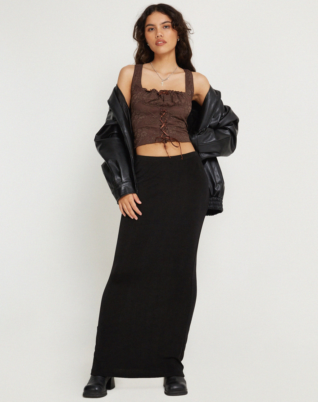 Asahi Crop Top aus Spitze kastanienbraun