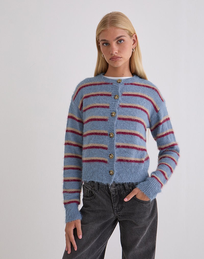 Audrina Strickjacke in Blau und Rot gestreift