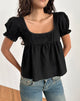 Image of Axoni Bluse mit quadratischem Ausschnitt aus Leinen Schwarz