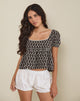 Image of Axoni Bluse mit quadratischem Halsausschnitt aus geblümter Broderie Braun