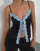 Bilder von Bahela Tie Front Cami Top in Schwarz mit blauer Spitze