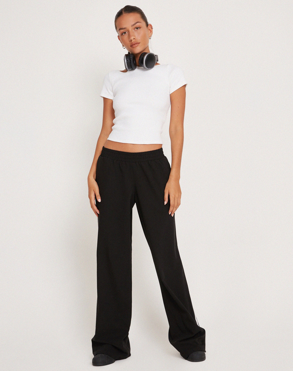 Bennett Hose mit weitem Bein in Tailoring Schwarz mit weißem Streifen