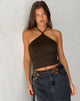 Image of Beri Geripptes Neckholder-Top in Braun