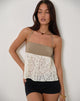 Image of Bironita Neckholder-Top aus elfenbeinfarbener und brauner Spitze Mix