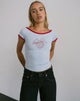 Image of Bitha Top in Puderblau mit roter Adrenalin-Bindung und Erdbeer-Schleifenprint