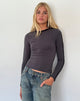 Image of Bonija Langarm-Top in Beluga mit schwarzer Paspel und M-Stickerei