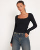 Image of Bovita Langarm-Top in Rippe Schwarz