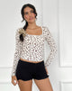 Image of Bovita Geripptes Langarm-Top in Ditsy Floral Creme