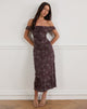Image of Catrin Midikleid in Doodle Flower Flock Braun