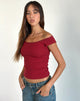 Image of Chacha Geripptes Top in Adrenalinrot mit Spitzenbesatz