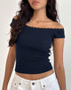 Image of Chacha Bardot Top aus Rippspitze Navy
