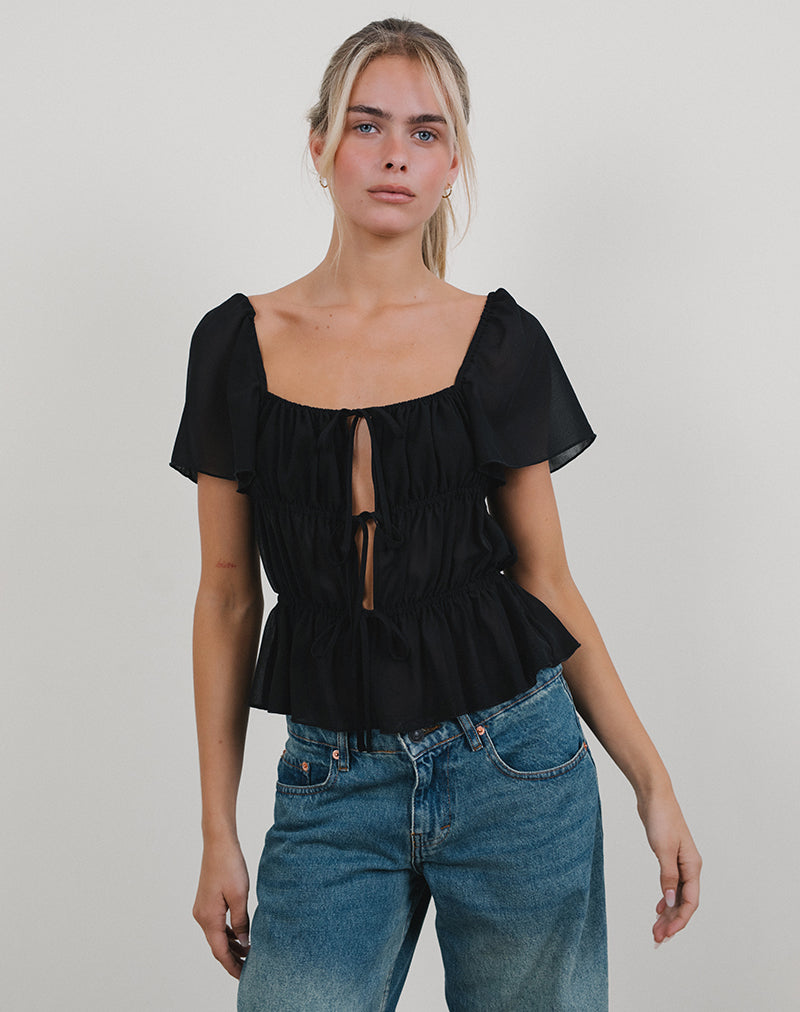 Cintan Tie Front Top in Schwarz