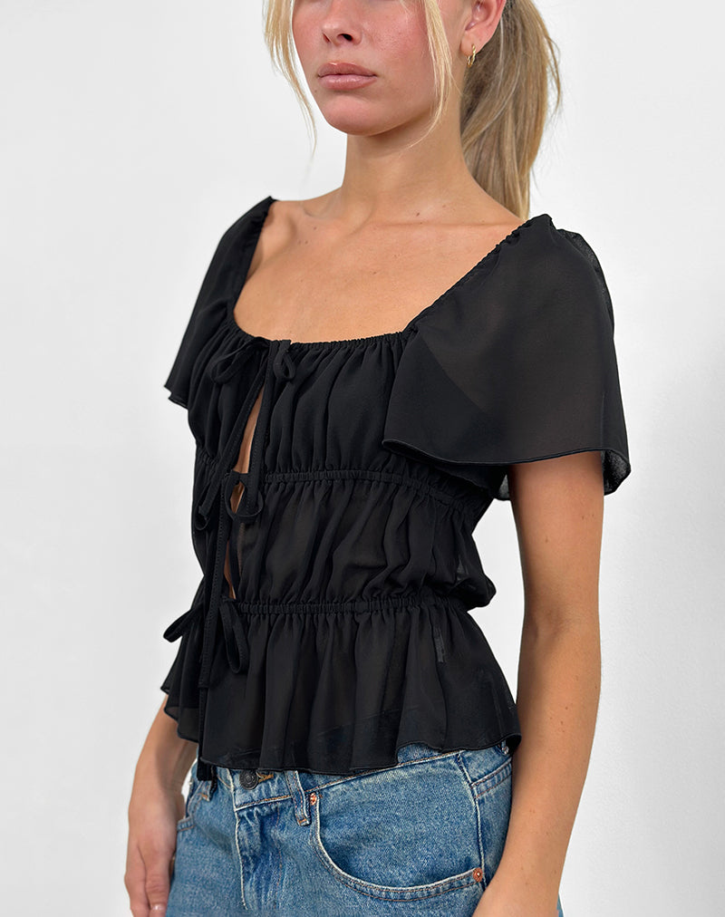 Cintan Tie Front Top in Schwarz