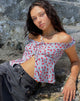 Bild von Citra Bardot Rüschen Top in Blau Floral Ditsy