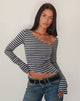 Image of Dalene Asymetrisches Langarm-Top in Grau und Schwarz gestreift