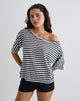 Bild von Daman Off Shoulder Basic Top in Elfenbein mit anthrazitfarbenen Streifen