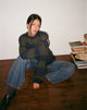 Image of Daren Gestrickter Pullover in Übergröße in Khaki und Marineblau gestreift