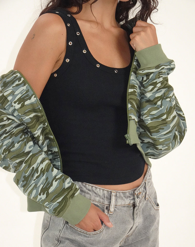 Dax Eyelet geripptes Westenoberteil in Schwarz