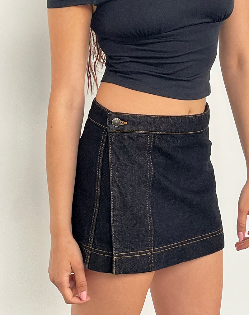 Mini-Wickelrock aus Denim in Indigo