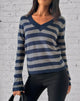 Image of Dikara V-Ausschnitt-Pullover in Blau gestreift