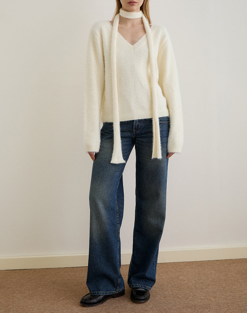 Image of Dikara Pullover mit Schal aus Strickstoff Off White