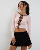Image of Dipha Strickjacke in Blush Pink mit schwarzen Schleifen