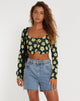 Bild von Faline Crop Top in Cute Floral Schwarz und Gelb