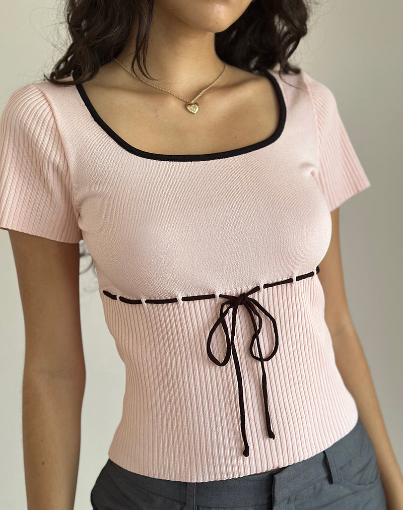 Frauke Top in Blush Pink mit Schwarz