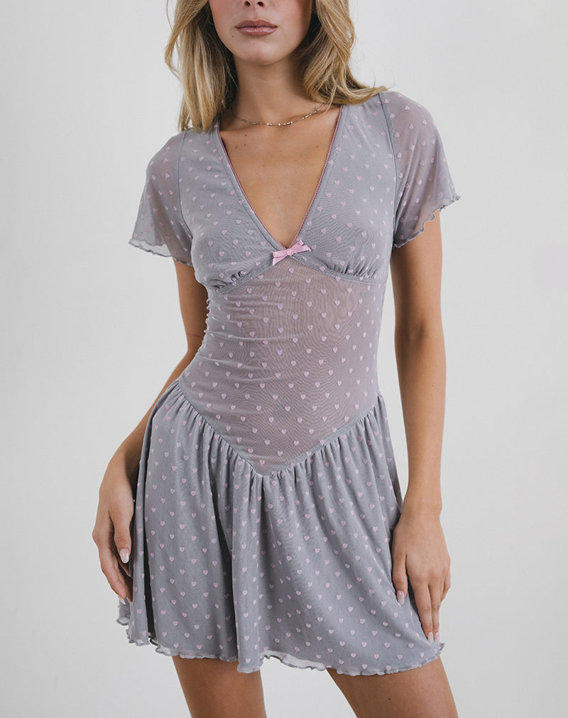 Geni Minikleid in Herzflocke Grau