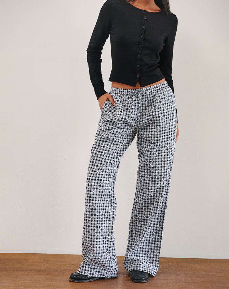 Wasic Leinenhose mit weitem Bein aus floralem Gingham Schwarz