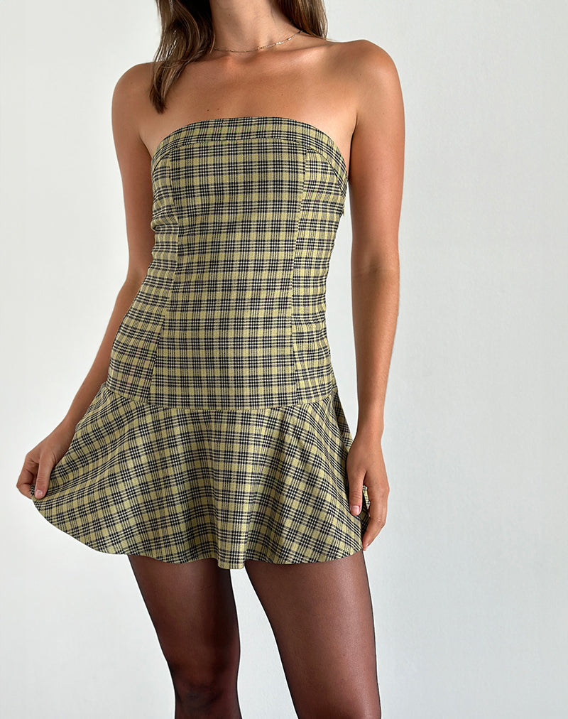 Hadia Bandeau-Minikleid in Karo Gelb