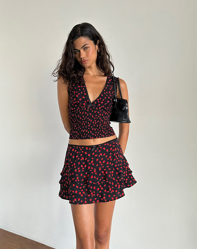 Hevalis Top in Strawberry Polka Schwarz