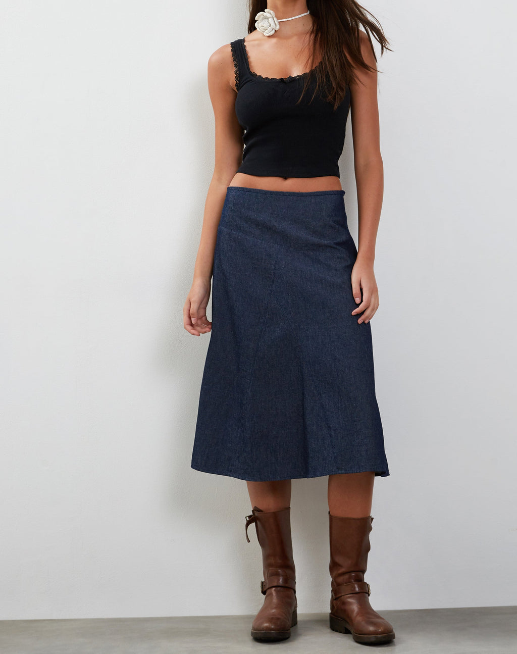 Imbrella Midirock aus Denim in dunklem Indigo