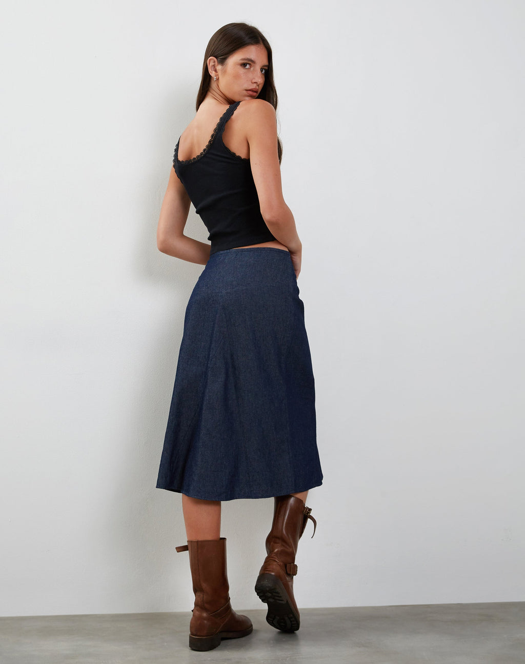 Imbrella Midirock aus Denim in dunklem Indigo
