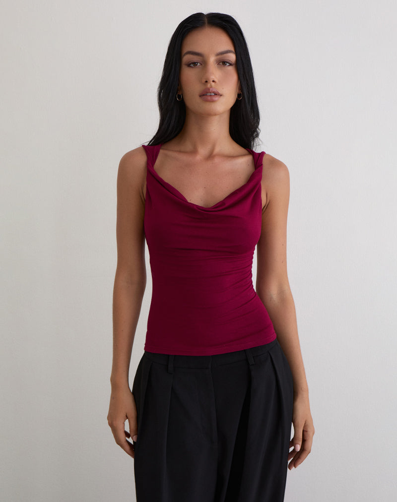 Imrie Top mit offenem Rücken aus Rayon Jersey Burgundy