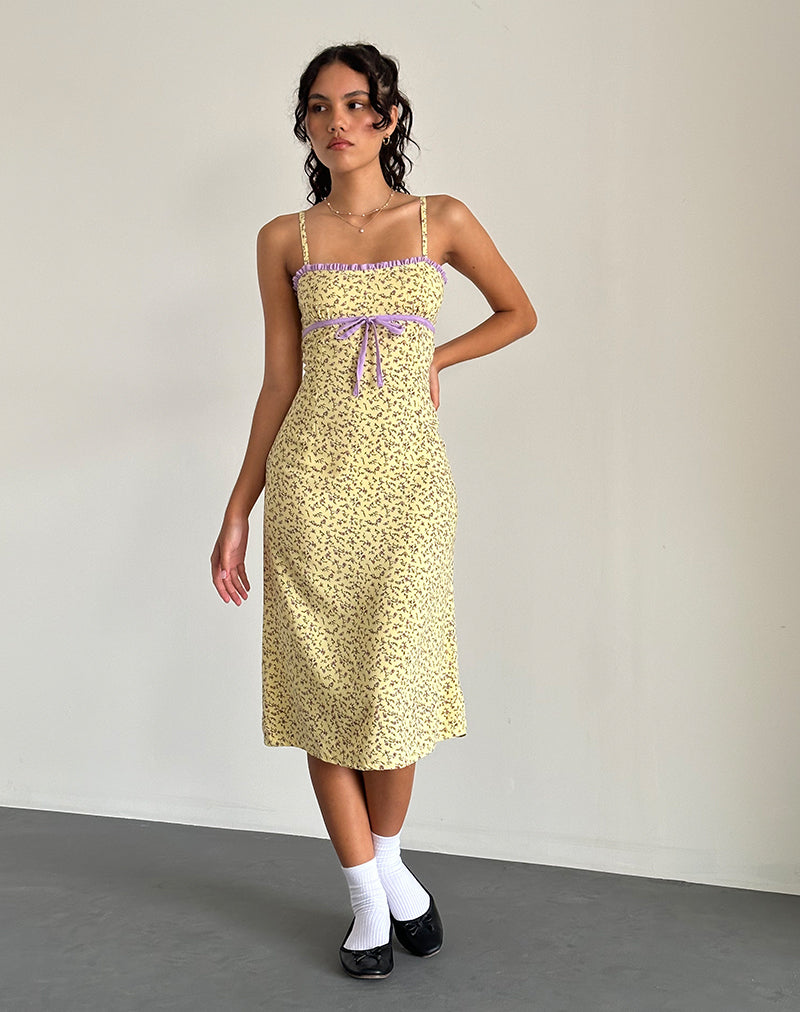 Isaure Midikleid in fließendem Blumengelb