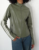 Bild von Jacquie Zip Up Biker Jacke in PU Grün mit Elfenbein Streifen