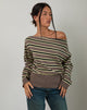 Image of Jalira Asymmetrischer Cinch-Pullover mit Streifen in Braun und Gelb
