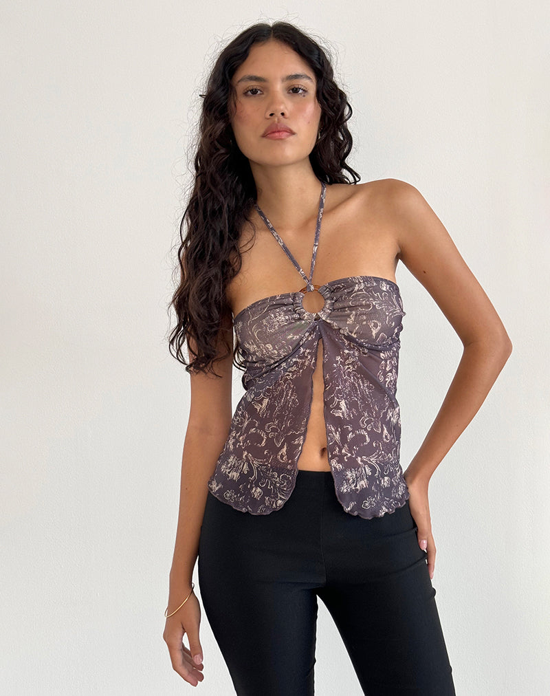 Janar Top in Batik Botanisch Braun