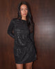 Image of Jasilia Langärmeliges Minikleid aus hauchdünnem Paillettenstoff Schwarz