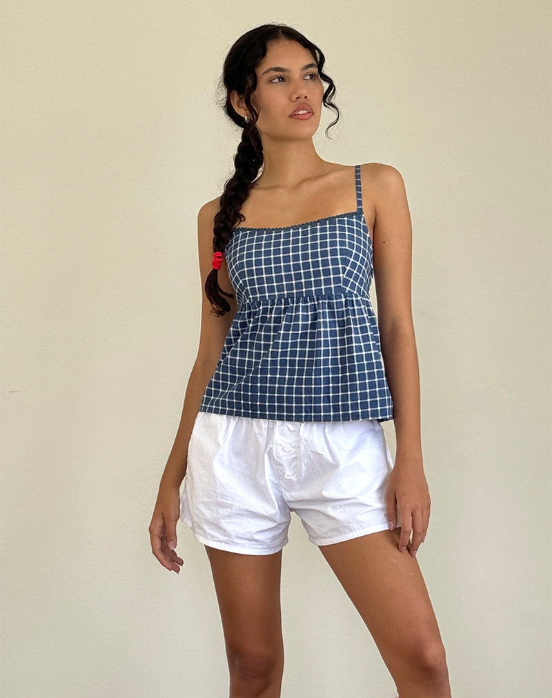 Jeju Top aus Tartan-Popeline in Marineblau