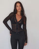 Image of Jichan Gerafftes Langarm-Top aus Mesh Schwarz