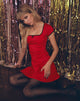 Image of Jinae Minikleid mit Faltenwurf aus rotem Polka-Satin